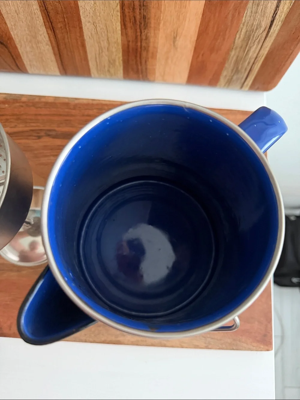 Blue Speckled Enamel Cowboy Camping Coffee Pot w/ Lid & Insert Made in Thailand